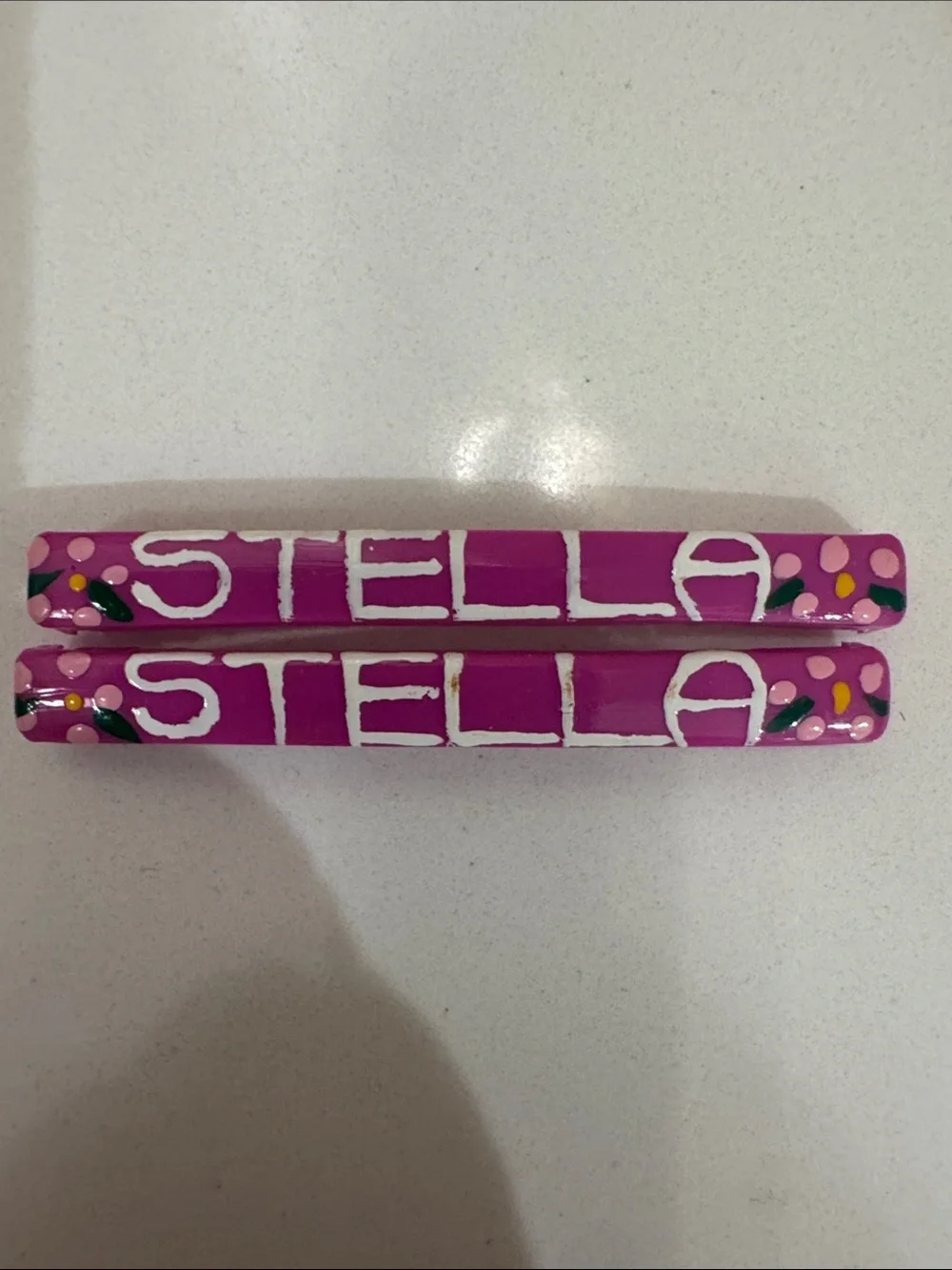 STELLA Pink Name Barrettes  & Glitter Rainbow Star Hair Barrettes set of both